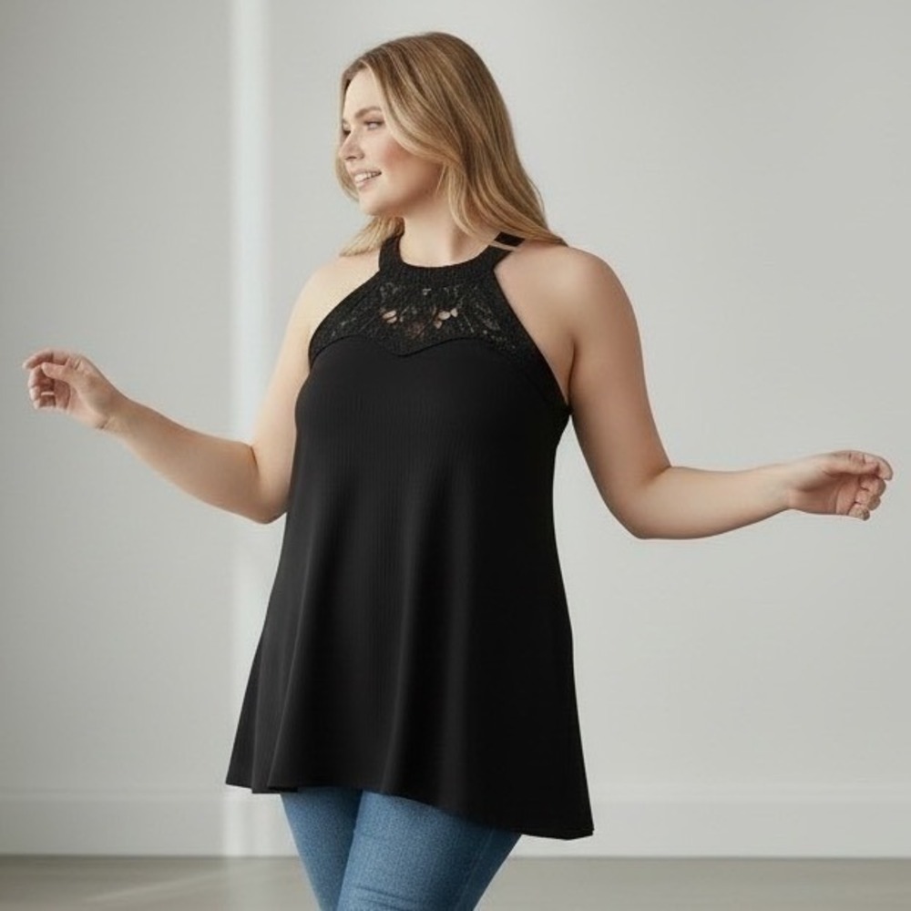 TORRID Black Goddess Neck Crochet Swing Tank NWT Size 3X - Picture 6 of 16
